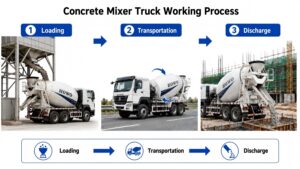 Schéma illustrant le fonctionnement d'un camion-malaxeur à béton