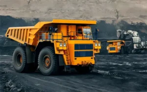 Mining dump truck operating at a mine site
